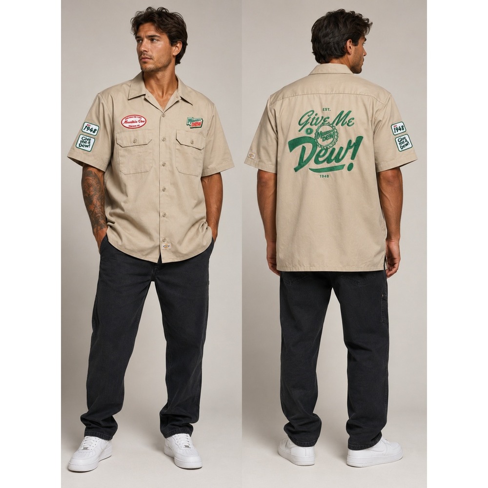 Dickies Shirt Mens XL Khaki Mountain Dew Original Fit Short Sleeve Work Shirt